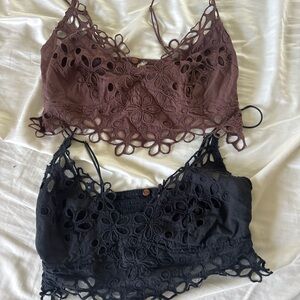 Free People Brown and Black Crochet Lace Crop Tops